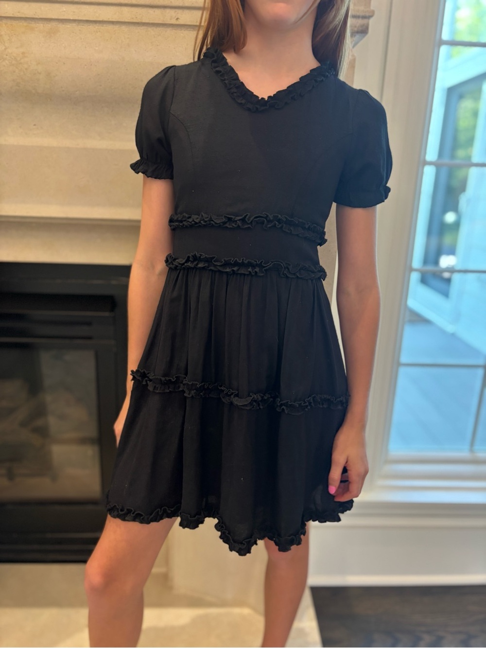 Girls Miami size 10- Black Ruffled Neckline Top